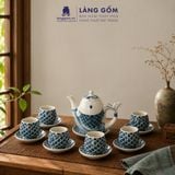  Bộ Ấm Trà Bát Tràng Quai Sứ Cá Chép Vẽ Tay Thủ Công Cao Cấp (900ml) 