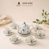 Bộ Ấm Trà Quai Sứ Bát Tràng Họa Tiết Vẽ Tay Thủ Công (450ml) 