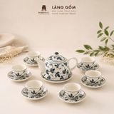  Bộ Ấm Trà Quai Sứ Bát Tràng Họa Tiết Vẽ Tay Thủ Công (450ml) 