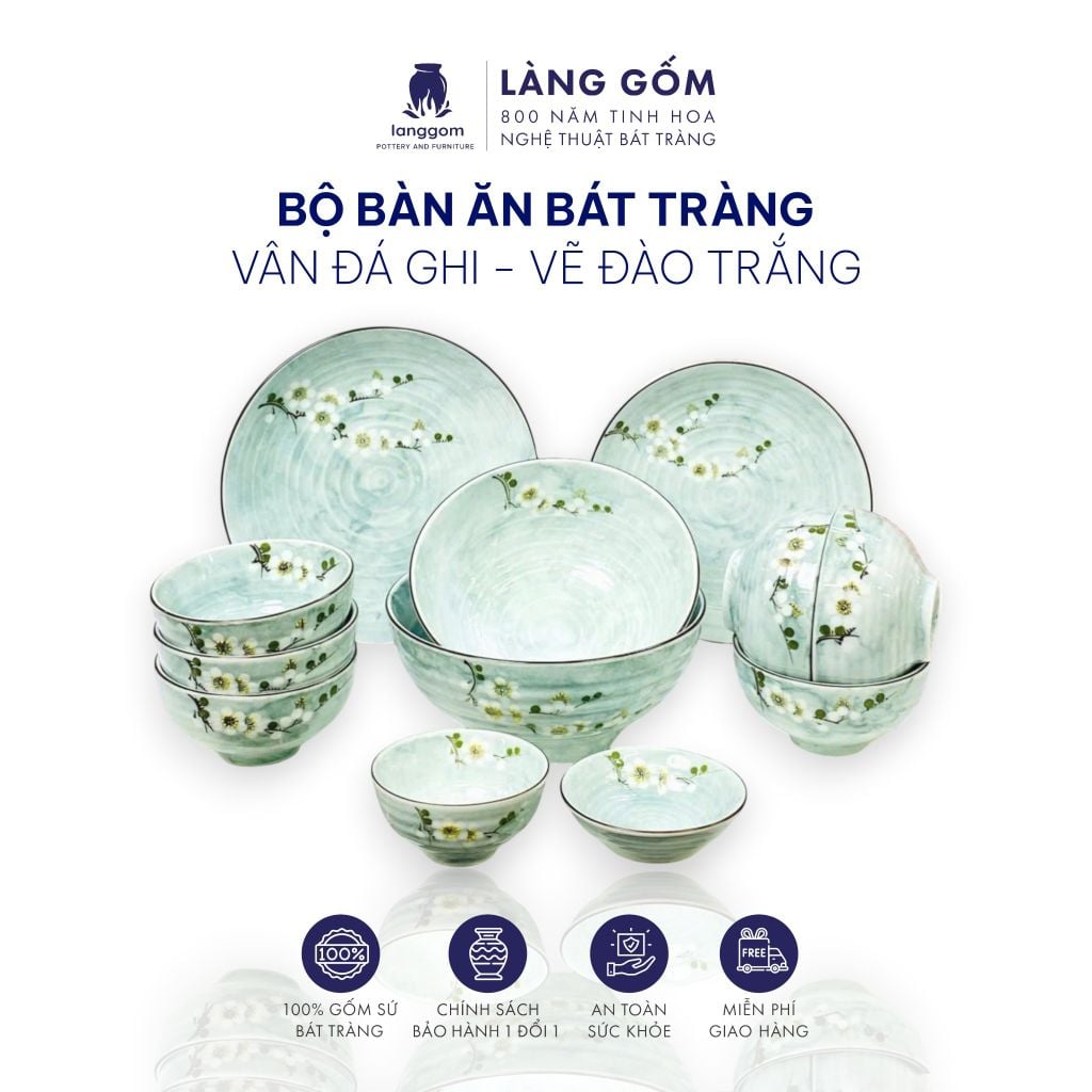  Bộ bàn ăn Bát Tràng màu vân đá 