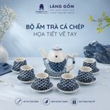  Bộ Ấm Trà Bát Tràng Quai Sứ Cá Chép Vẽ Tay Thủ Công Cao Cấp (900ml) 