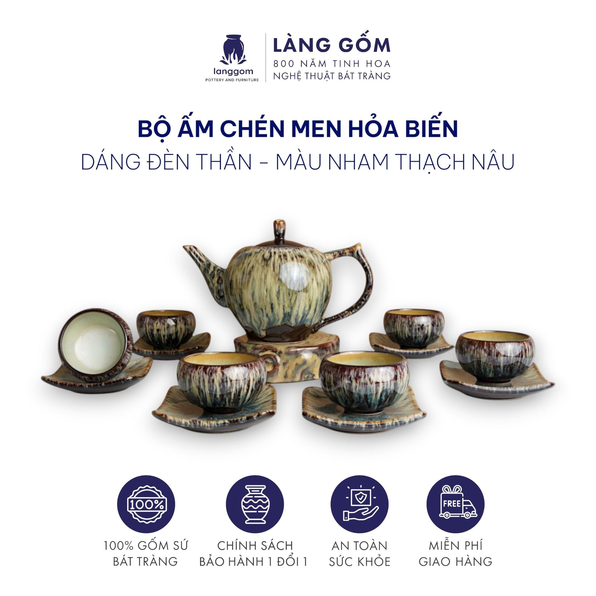  Bộ ấm chén men hỏa biến nham thạch (TH) 