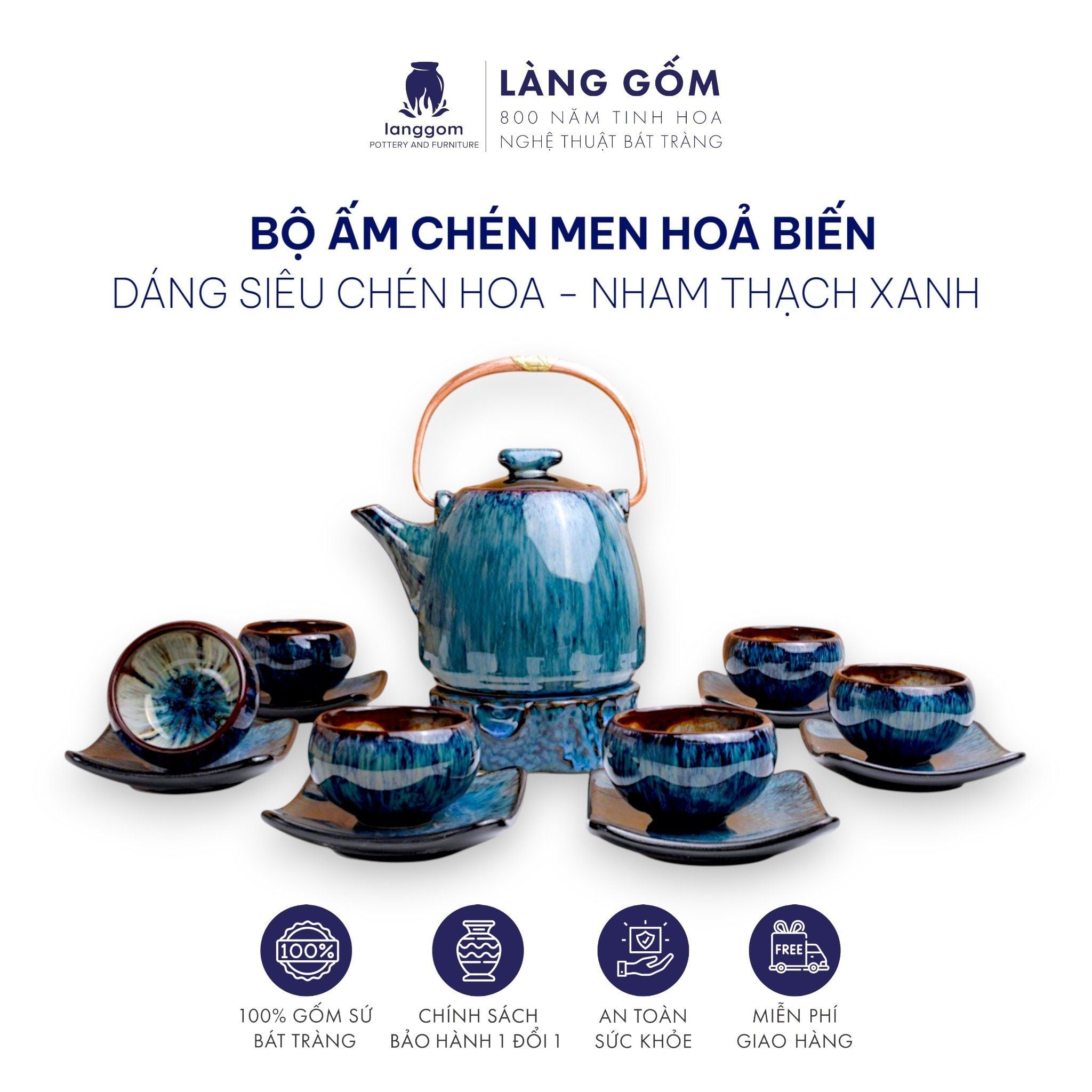  Bộ ấm chén men hỏa biến nham thạch (TH) 