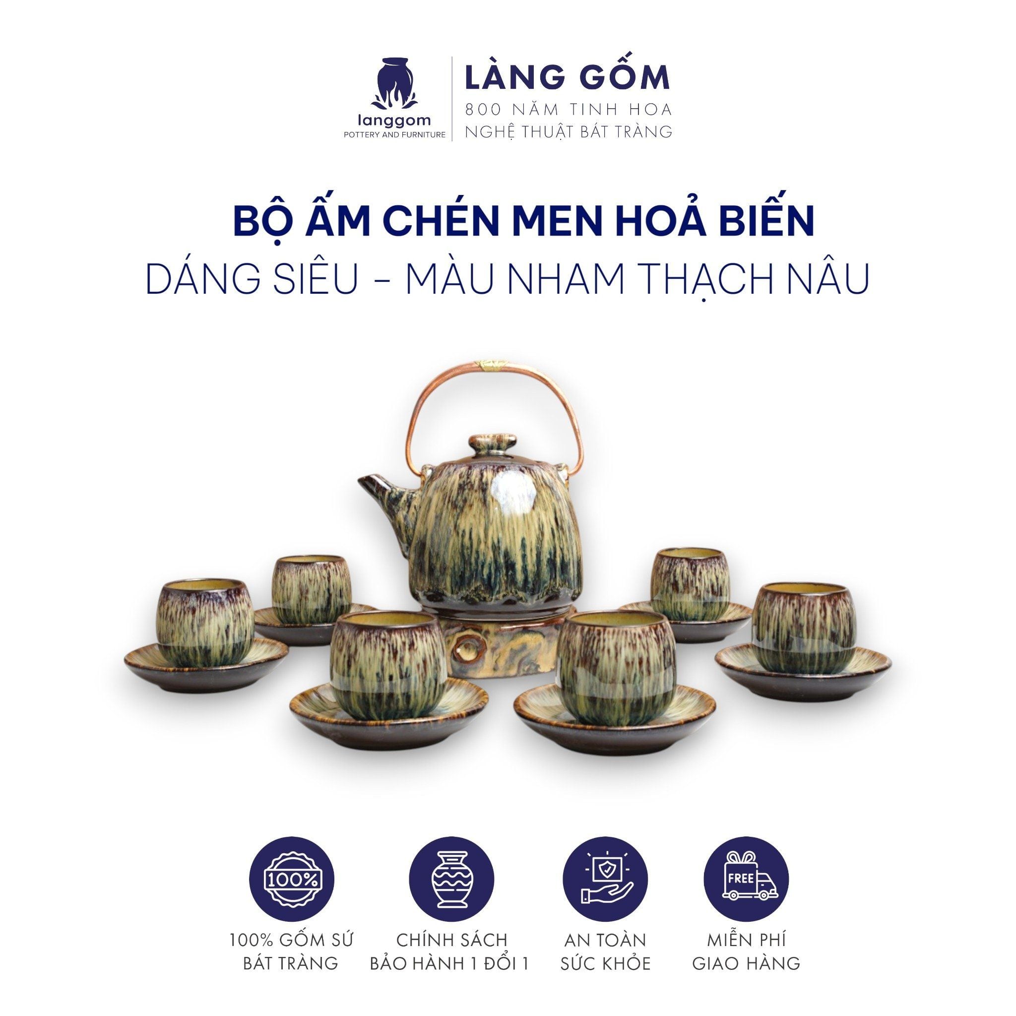  Bộ ấm chén men hỏa biến nham thạch (TH) 