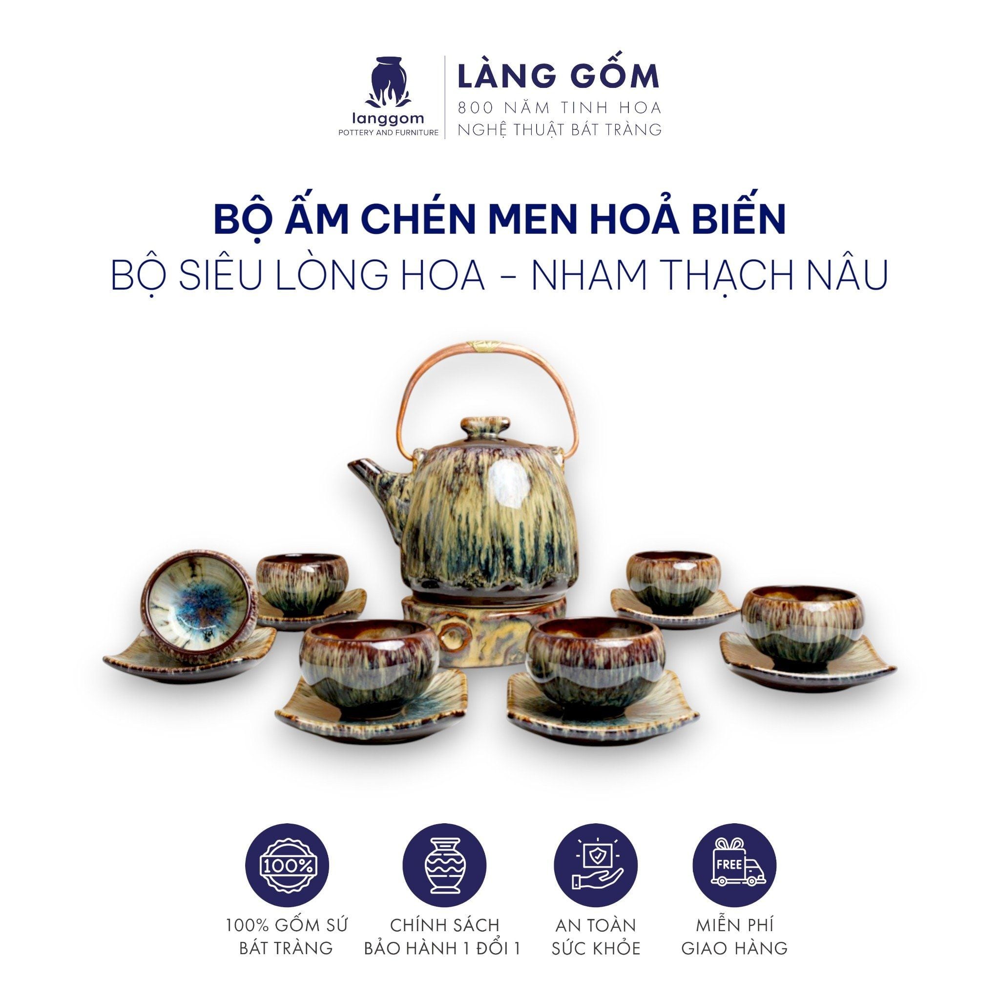  Bộ ấm chén men hỏa biến nham thạch (TH) 
