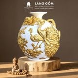  Bình Hút Lộc Công Đào Kênh Bong Đắp Nổi Gốm Sứ Bát Tràng – Bình Tụ Lộc Phong Thủy Quà Tặng Cao Cấp 