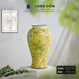  Bình hoa men màu vàng họa tiết vẽ hoa dây 