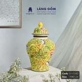  Bình hoa men màu vàng họa tiết vẽ hoa dây 