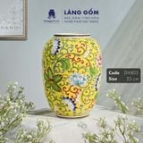  Bình hoa men màu vàng họa tiết vẽ hoa dây 