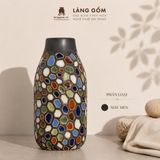  Lọ Hoa Mosaic Gốm Biên Hòa Khắc Nổi Men Xanh Đồng Trổ Cao 28cm 