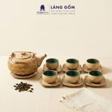  Bộ Ấm Chén Men Hỏa Biến Nham Thạch Vàng Bát Tràng Cao Cấp 