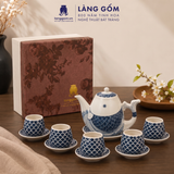  Bộ Ấm Trà Bát Tràng Quai Sứ Cá Chép Vẽ Tay Thủ Công Cao Cấp (900ml) 