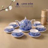  Bộ ấm chén men lam bách hoa thủ công gốm sứ Bát Tràng cao cấp - Bộ ấm trà men lam làm quà tặng sang trọng - Làng Gốm 