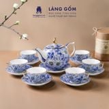  Bộ ấm chén men lam bách hoa thủ công gốm sứ Bát Tràng cao cấp - Bộ ấm trà men lam làm quà tặng sang trọng - Làng Gốm 