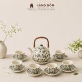  Bộ Ấm Trà Quai Mây Gốm Sứ Bát Tràng Họa Tiết Vẽ Tay Thủ Công 