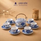  Bộ ấm chén Bát Tràng men lam bách hoa thủ công dáng Nguyệt viên - Quà tặng bộ trà cao cấp - Gốm sứ Bát Tràng - Làng Gốm 