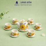  Bộ Ấm Trà Bát Tràng Quai Sứ Họa Tiết Vẽ Tay Thủ Công Cao Cấp (750ml) 