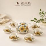  Bộ Ấm Trà Quai Sứ Bát Tràng Họa Tiết Vẽ Tay Thủ Công (450ml) 