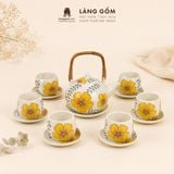  Bộ Ấm Trà Quai Mây Gốm Sứ Bát Tràng Họa Tiết Vẽ Tay Thủ Công 