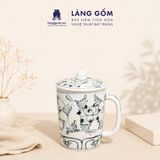  Cốc Sứ Uống Trà Có Nắp Cao Cấp Họa Tiết Vẽ Tay Thủ Công 