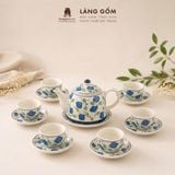  Bộ Ấm Trà Quai Sứ Bát Tràng Họa Tiết Vẽ Tay Thủ Công (450ml) 