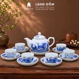  Bộ Ấm Trà Bát Tràng Men Lam Họa Tiết Sơn Thủy, Bộ Ấm Chén Uống Trà, Tiếp Khách, Quà Tặng - Gốm sứ Bát Tràng - Làng Gốm 