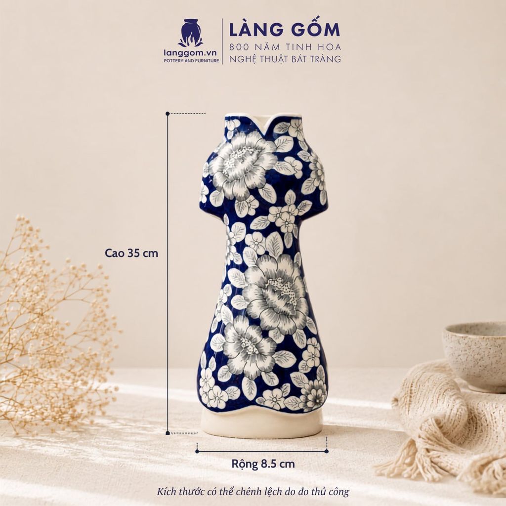  Lọ Hoa Gốm Sứ Bát Tràng Vẽ Tay Men Lam Duyên Dáng Việt Nam, Bình Hoa Decor Trang Trí - Gốm Sứ Bát Tràng - Làng Gốm 