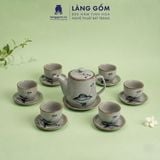  Bộ Ấm Trà Bát Tràng Quai Sứ Họa Tiết Vẽ Tay Thủ Công Cao Cấp (750ml) 