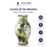  Bình hoa men màu họa tiết vẽ chim tu căng và hoa 