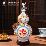  Bình Hồ Lô Tích Lộc Phong Thủy - Đắp Nổi Thuận Buồm, Tài Lộc Dát Vàng 18K - Quà Tặng Gốm Sứ Bát Tràng Cao Cấp 