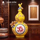  Bình Hồ Lô Tích Lộc Phong Thủy - Đắp Nổi Thuận Buồm, Tài Lộc Dát Vàng 18K - Quà Tặng Gốm Sứ Bát Tràng Cao Cấp 
