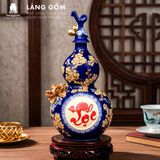 Bình Hồ Lô Tích Lộc Phong Thủy - Đắp Nổi Thuận Buồm, Tài Lộc Dát Vàng 18K - Quà Tặng Gốm Sứ Bát Tràng Cao Cấp 