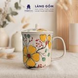  Cốc Sứ Uống Trà Có Nắp Cao Cấp Họa Tiết Vẽ Tay Thủ Công 