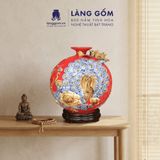  Bình Hút Lộc Công Đào Đuôi Xòe Đắp Nổi Gốm Sứ Bát Tràng – Bình Tụ Lộc Phong Thủy Quà Tặng Cao Cấp 