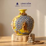 Bình Hút Lộc Đắp Nổi Vàng Kim Công Đào Đuôi Xòe - Bình Tụ Lộc Phong Thủy Quà Tặng Cao Cấp 