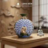  Bình Hút Lộc Đắp Nổi Vàng Kim Công Đào Đuôi Xòe - Bình Tụ Lộc Phong Thủy Quà Tặng Cao Cấp 