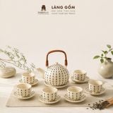 Bộ Ấm Trà Quai Mây Gốm Sứ Bát Tràng Họa Tiết Vẽ Tay Thủ Công 