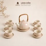  Bộ Ấm Trà Quai Mây Gốm Sứ Bát Tràng Họa Tiết Vẽ Tay Thủ Công 