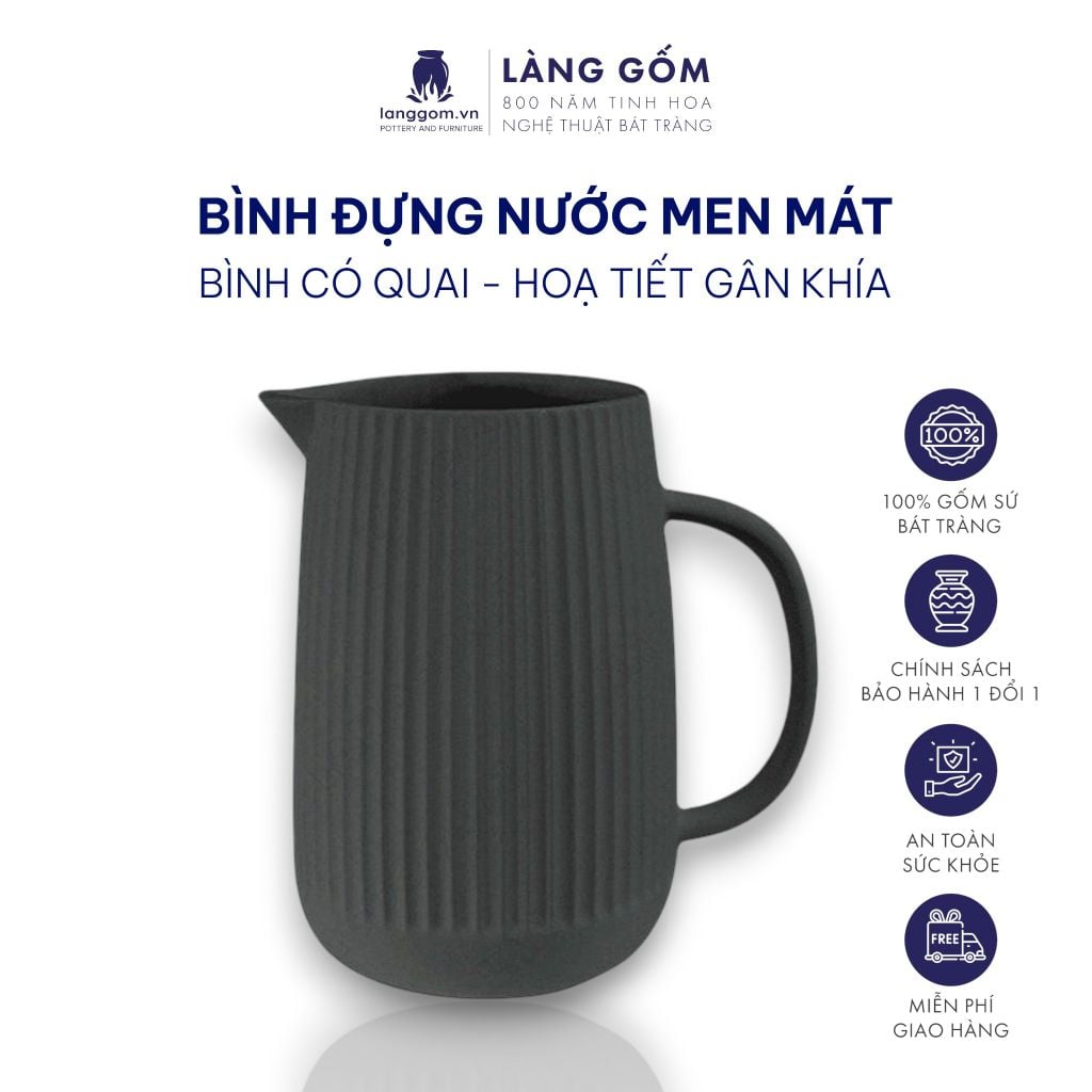  Bình đựng nước men mát có quai cầm khía gân 