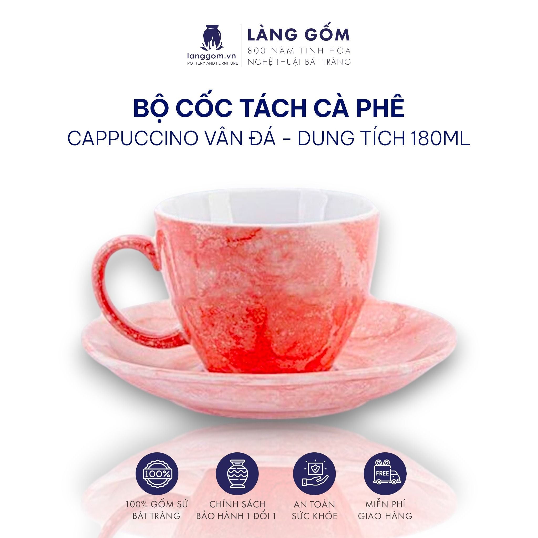  Bộ cốc đĩa Cappuccino màu vân đá, uống trà, cà phê, dung tích 180ml 
