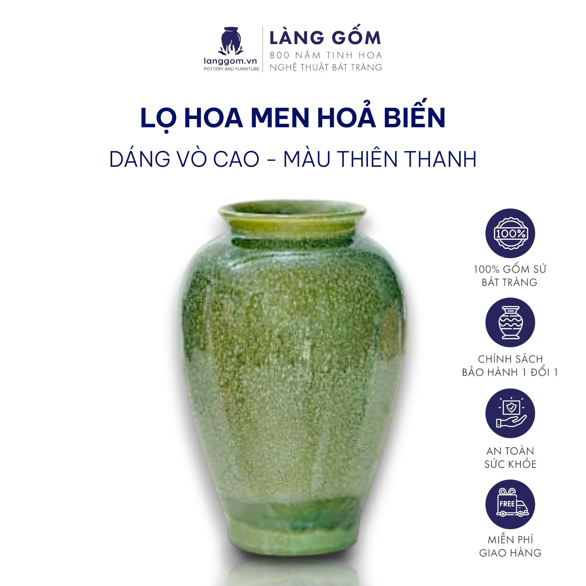  Bình hoa men hỏa biến dáng vò cao 