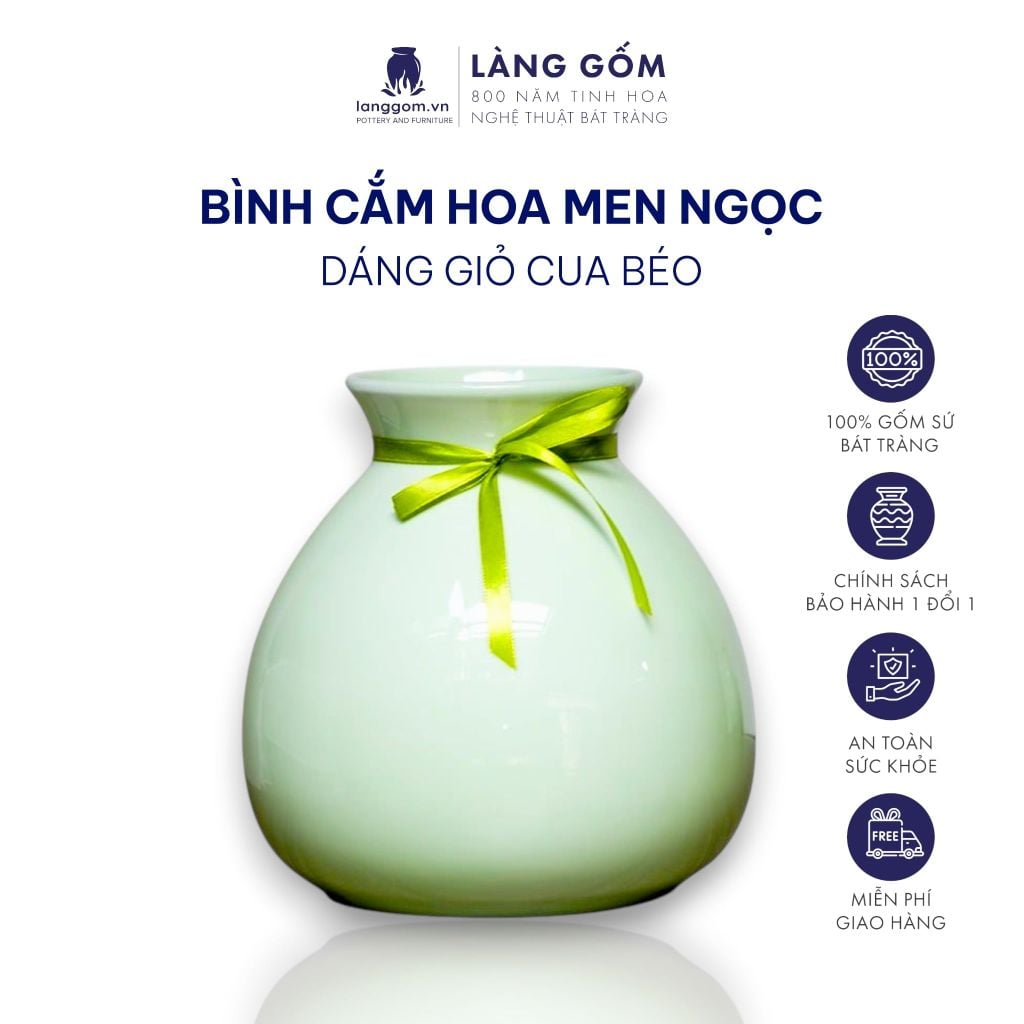  Bình hoa men ngọc dáng giỏ cua béo 
