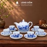  Bộ Ấm Trà Bát Tràng Men Lam Họa Tiết Sơn Thủy, Bộ Ấm Chén Uống Trà, Tiếp Khách, Quà Tặng - Gốm sứ Bát Tràng - Làng Gốm 