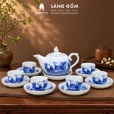  Bộ Ấm Trà Bát Tràng Men Lam Họa Tiết Sơn Thủy, Bộ Ấm Chén Uống Trà, Tiếp Khách, Quà Tặng - Gốm sứ Bát Tràng - Làng Gốm 