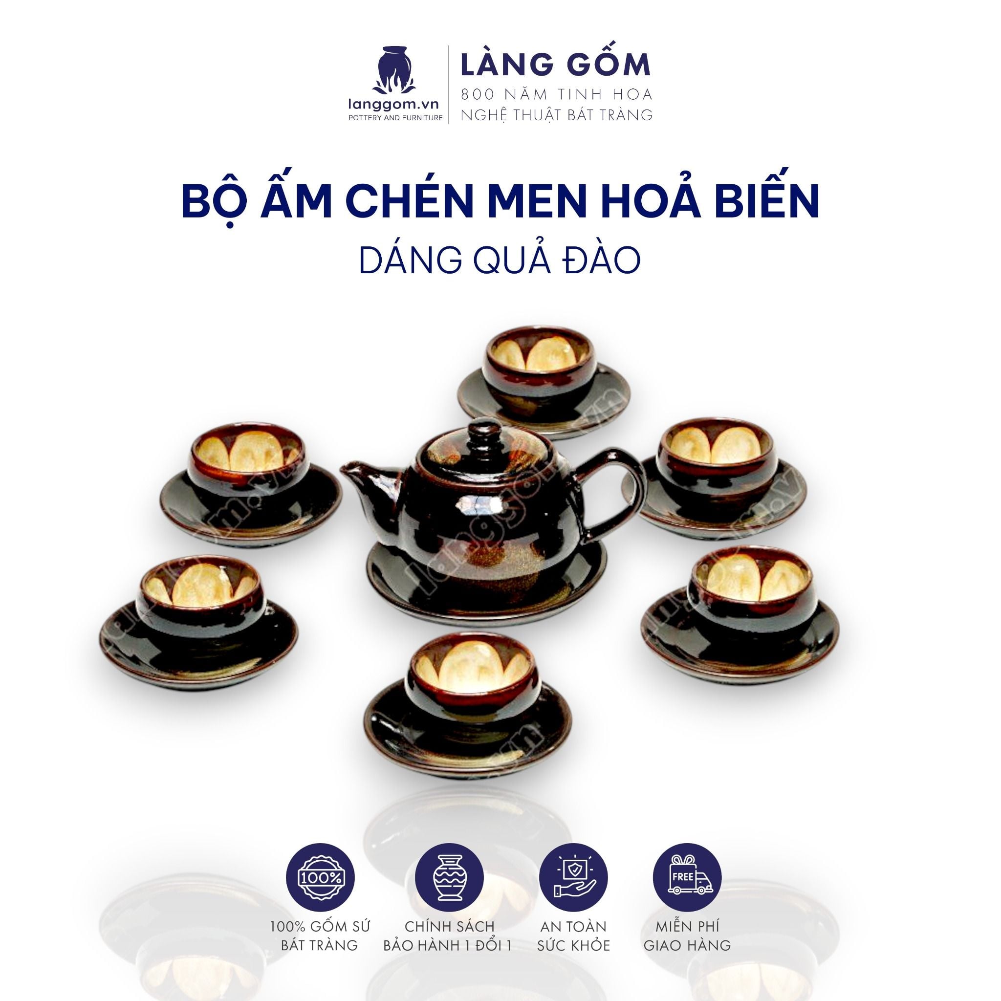  Bộ ấm chén men hỏa biến dáng quả đào 