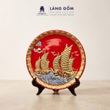  Đĩa Trang Trí Phong Thủy 05 Màu Men Ngũ Hành - Đắp Nổi Thuận Buồm Xuôi Gió Dát Vàng 18K - Quà Tặng Gốm Bát Tràng Cao Cấp 
