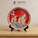  Đĩa Trang Trí Phong Thủy 05 Màu Men Ngũ Hành - Đắp Nổi Thuận Buồm Xuôi Gió Dát Vàng 18K - Quà Tặng Gốm Bát Tràng Cao Cấp 