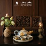  Bộ Ấm Chén Trà Thờ Cúng Men Rạn Đắp Nổi Hoa Sen Cá Chép, Bộ Ấm Chén Thờ Cúng Kèm Khay Tròn - Gốm Sứ Bát Tràng - Làng Gốm 