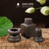 Bộ Ấm Chén Đất Nung Bát Tràng Cao Cấp Kèm Đĩa Cánh Sen Màu Đen - Bộ Ấm Trà Gốm Mộc Sang Trọng Làm Quà Tặng - Làng Gốm 