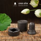  Bộ Ấm Chén Đất Nung Bát Tràng Cao Cấp Kèm Đĩa Cánh Sen Màu Đen - Bộ Ấm Trà Gốm Mộc Sang Trọng Làm Quà Tặng - Làng Gốm 